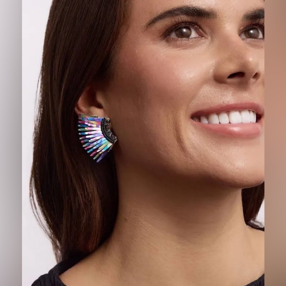 🌺🎉HP🎉🌺 NWT Mignonne Gavigan Mini Madeline Earrings Metallic Rainbow - Picture 14 of 16